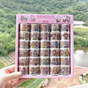 Cartoon Labubu Roll Stickers 30 Pieces in Box and Paper Tape Cute Labubu Creative Material Handbook Sticker Batch