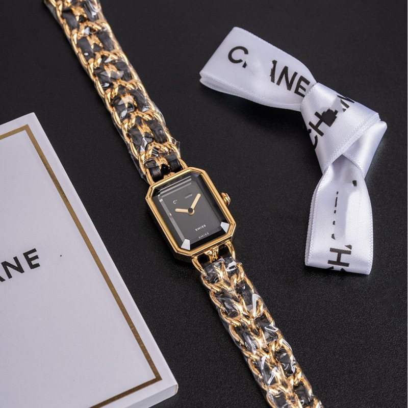 Cross-Border Popular Small Fragrance Watch Waterproof 18K Real Gold Quartz Second-Hand Small Sugar Cube Chain Square Women's Watch