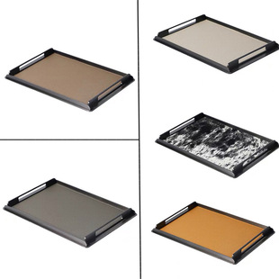 Simple light luxury rectangular metal leather horse hair tray decoration model room tea table leather storage tray decoration