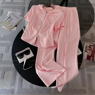 欧美跨境亚马逊休闲运动套装女显瘦遮肉宽松翻领冰丝阔腿裤两件套