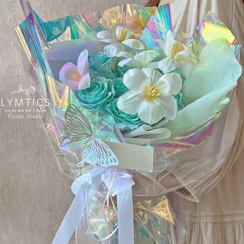 Color brillante película láser transparente paquete de papel de embalaje de flores espesado impermeable color teñido flores vidricola material de florista