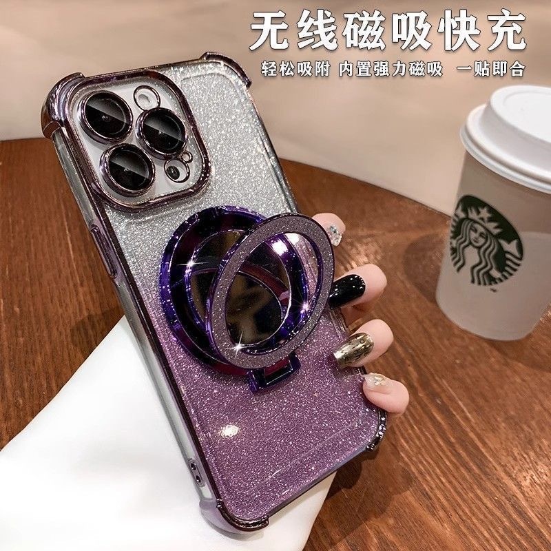 化粧鏡付きマグネット式スタンド、Apple 17ProMax、iPhone16、キラキラ輝く15用フルカバー耐衝撃ケースに適合|undefined