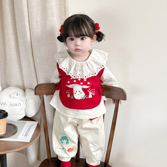 2025女の子ベストtシャツ春の赤ちゃんのゆるい上着セット5083赤ちゃん春秋長袖シャツ