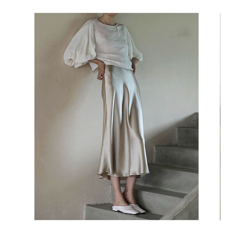 Japan's Imported Triacetate Satin Silk Sliding Drop Slimming Casual Loose Waist A- Length Skirt Autumn and Winter