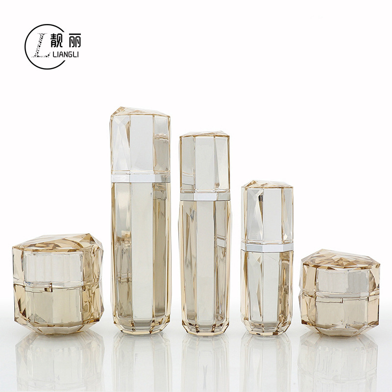 高档亚克力化妆品空瓶膏霜乳液喷雾瓶茶色多面多棱角护肤品包材