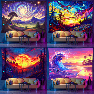 Cross Border UV Fluorescent Tapestry Mountain Sunset Wave Printing Wall Purple Light Decorative Cloth Tapestry Tapestry