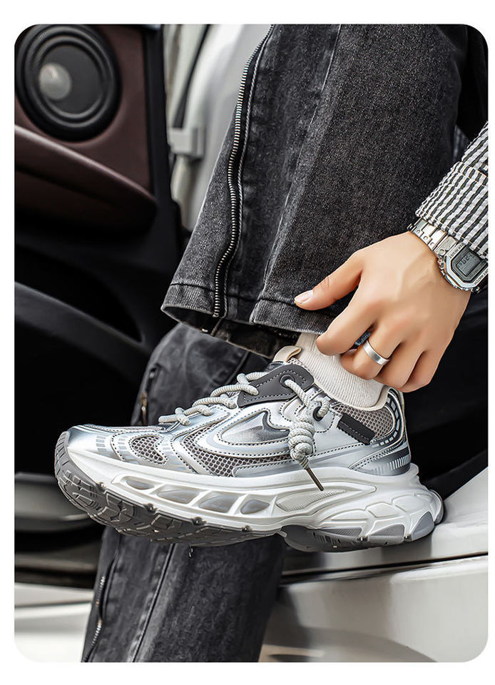 Giày sneaker dad shoes nam cỡ lớn, thân lưới thoáng khí, đế dày tăng chiều cao, gót 3–5 cm — D 71m Thẻ, D71 màu đen, D71 xám bạc chi tiết 11