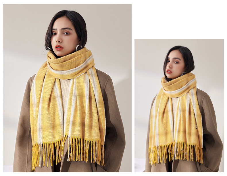 2024 Fashion Checkered Scarf New Cashmere Scarf Women's Sweet Shawl Warm Woven Tassel Autumn And Winter Scarf_voghion.com