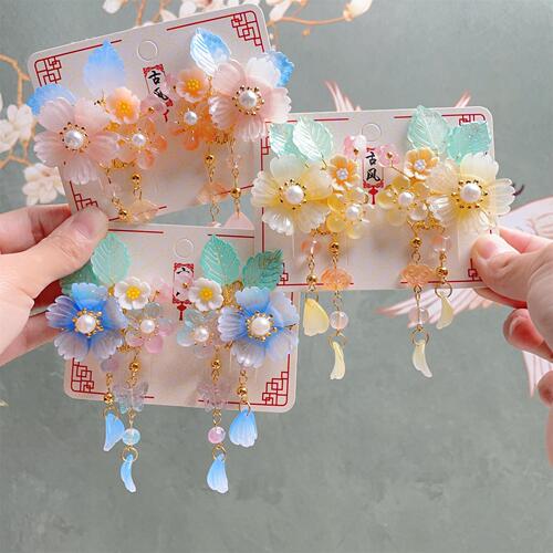 Hanchen children's Hanfu headdress, ancient style hairpin, costume flower tassel hairpin, little girl's Chinese style rocking hair accessory