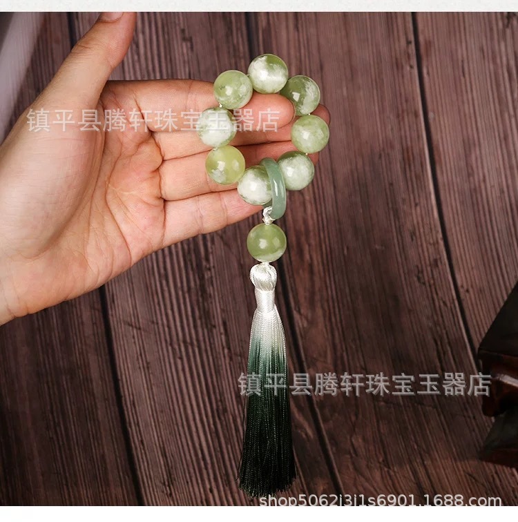 天然青提奶盖岫玉散珠子青玉圆珠diy手工手链项链文玩配饰品批发|undefined