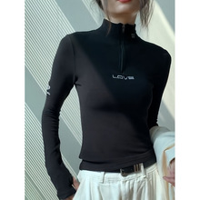 I 98131 Velvet Zipper Turtleneck Thermal Top �������������