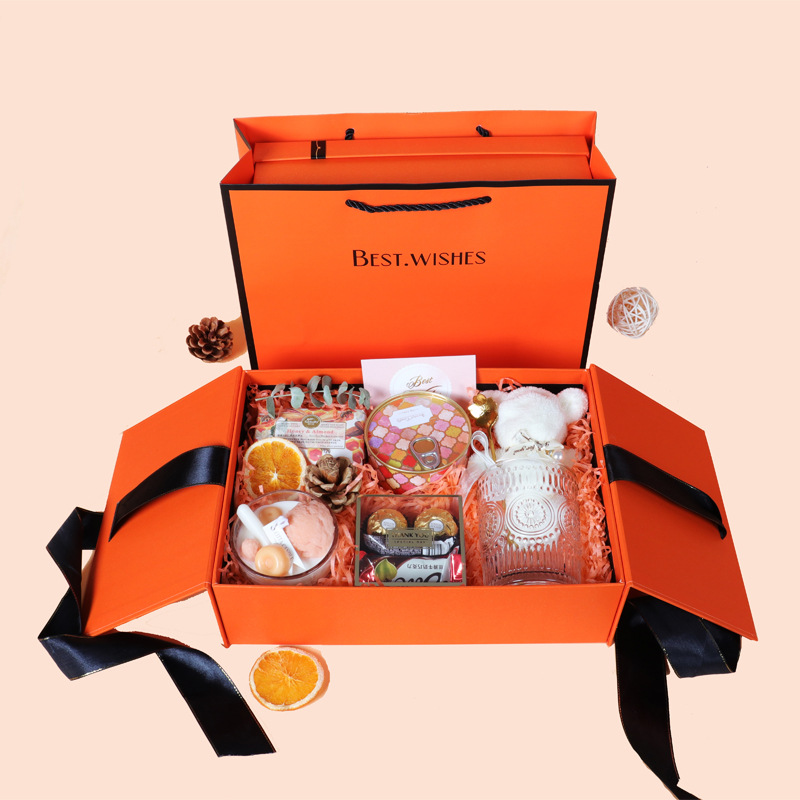 橙色对开情人节礼盒套装女生礼品盒口红化妆品包装盒子ins风礼盒