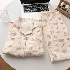 德绒小木马睡衣女春秋款卡通可爱可外穿甜美风家居服套装跨境批发