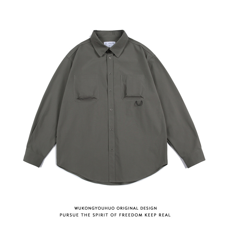 Wuhang Retro Simple Solid Color Long-sleeved Shirt Men's And Women'sy Street Loose Workwear Casual Shirt SC1005