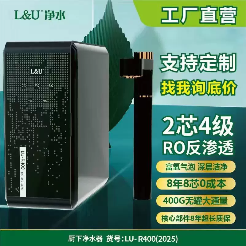 LU大流量RO反渗透家用厨房母婴气泡纯净水机器8年8芯免费去重金属