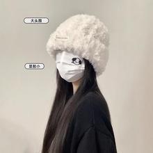 毛绒针织帽女款秋冬季套头包头冷帽新款大头围显脸小保暖帽子可爱