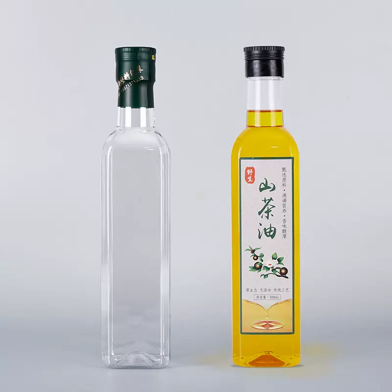 批发方形500ml透明橄榄油瓶 塑料山茶油花生油瓶密封酱油醋油瓶子