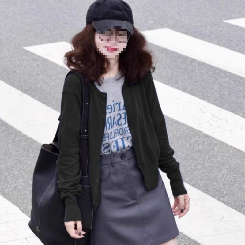 黑色短款圆领针织开衫女显白春季小个子外套慵懒软糯毛衣外搭上衣|undefined