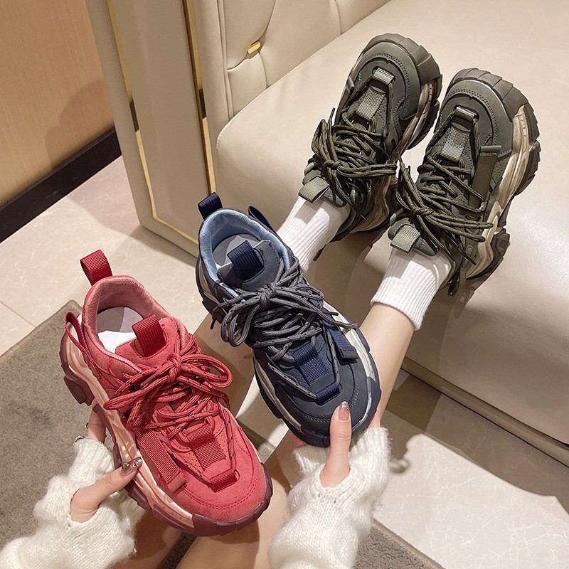 fine Red Sports Dad Donna Inverno 2024 Popolare Suola spessa, Altezza alta, Scarpe casual leggere da strada esplosive_voghion.com