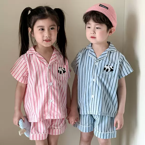 Children's Pajamas Baby Summer Thin Pure Cotton Striped 2026 New Style Boys' Short-Sleeved Pants Set Girls' Home Clothes