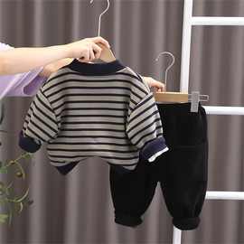 男童女童秋冬装套装加绒卫衣2024新款洋气炸街加厚宝宝外套裤子冬