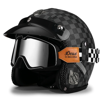 Motosiklet dəbilqələri: helmet men's and women's electric - m-light-gray-plaid-print-black-and-white-checkered-goggles-leave-a-message-to-change-to-a-transparent-mirror-free-brim-face-towel