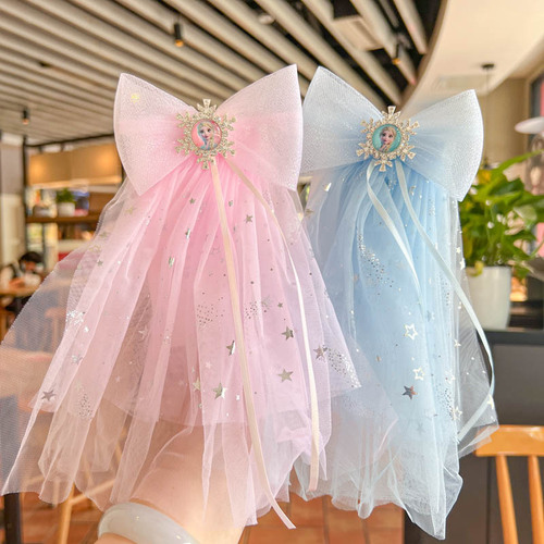 Children's veil hairpin princess dress birthday girl crown tiara baby photo hairpin bow girl hair accessories