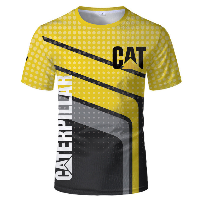 TK人気 CAT掘削機 3D立体インク メンズT アメリカンワークウェア風 通気速乾半袖Tシャツ|undefined