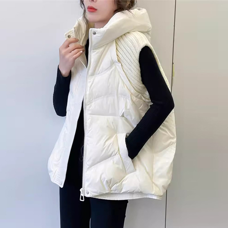 Damenbekleidung Gestrickte Ärmel Warme Jacke Weste für Damen 2024 Winter Neue Art Mode Kapuzendesign Warme kleine Außenweste_voghion.com