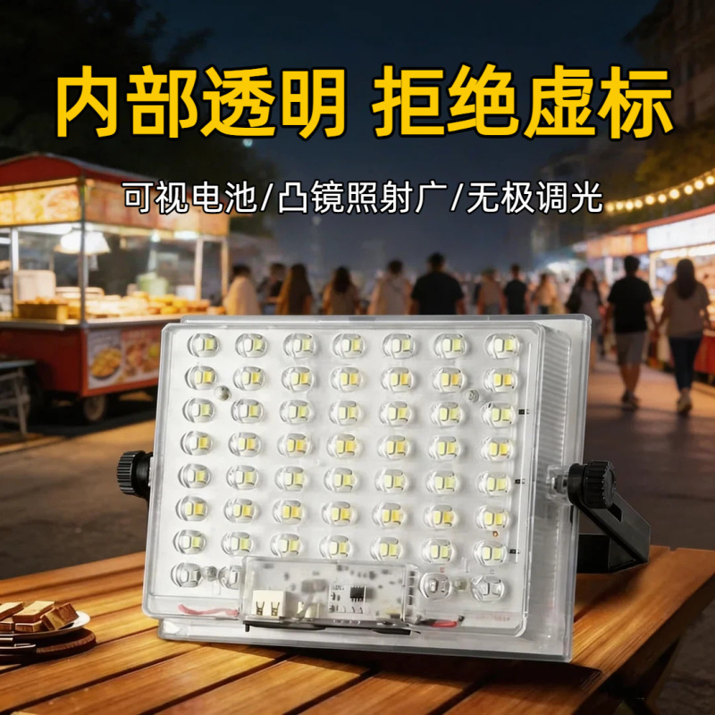 Cross-Border Solar Camping Light with Ultra-Long Battery Life, Transparent Large-Capacity Outdoor Lighting, Dimmable, Waterproof, and Suitable for Stall Lighting