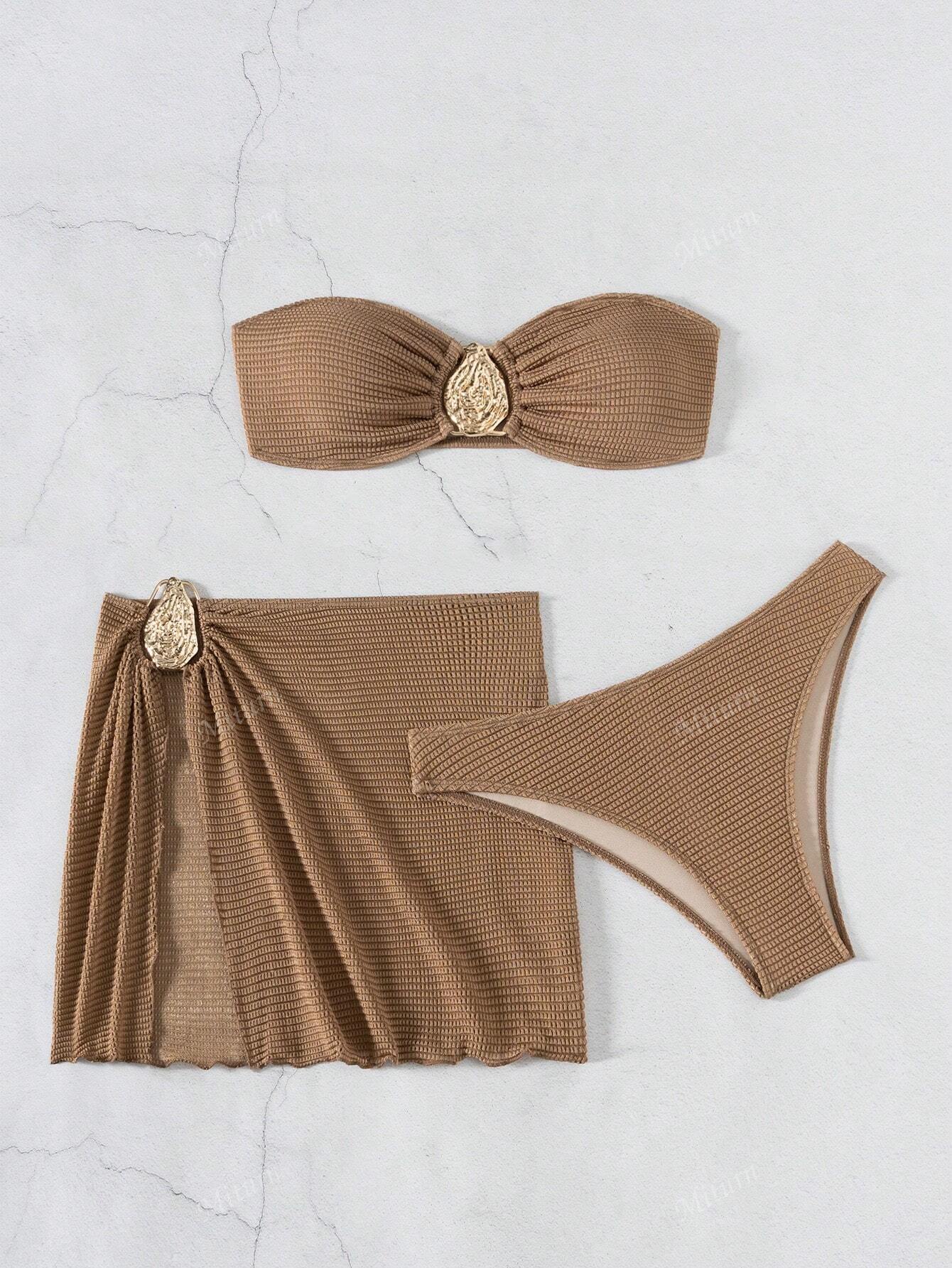 Bikini de Tres Piezas con Adornos Metálicos de Nailon para Natación image 2