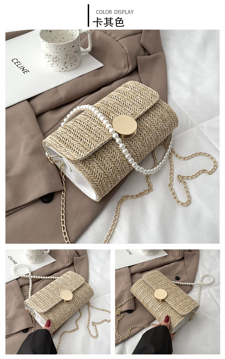 Fashion Straw Armpit Pearl Small Square Bag display picture 6