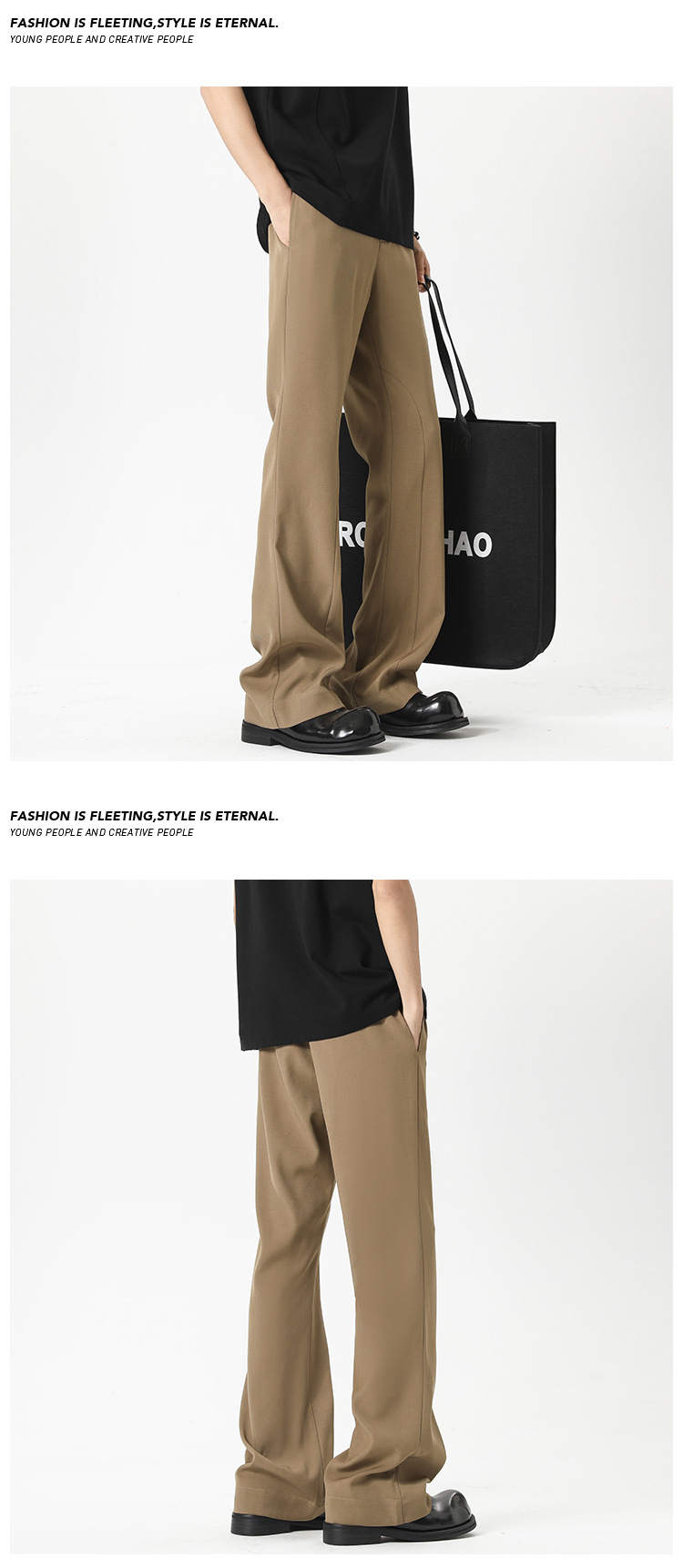 Casual Black Drapey Trousers For Men Loose Fit Slightly Flared_voghion.com