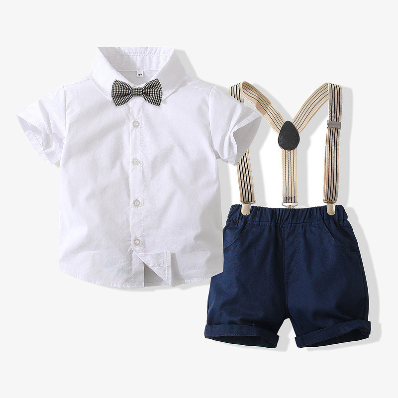 Boy's gentleman suit summer British fashion children's graduation dress baby's one-year-old performance clothes suspender pants suit