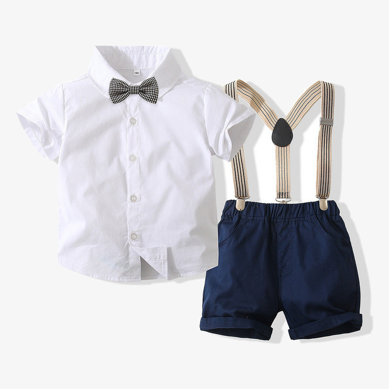 Boy's gentleman suit summer British fashion children's graduation dress baby's one-year-old performance clothes suspender pants suit Boy's gentleman suit summer British fashion children's graduation dress baby's one-year-old performance clothes suspender pants suit