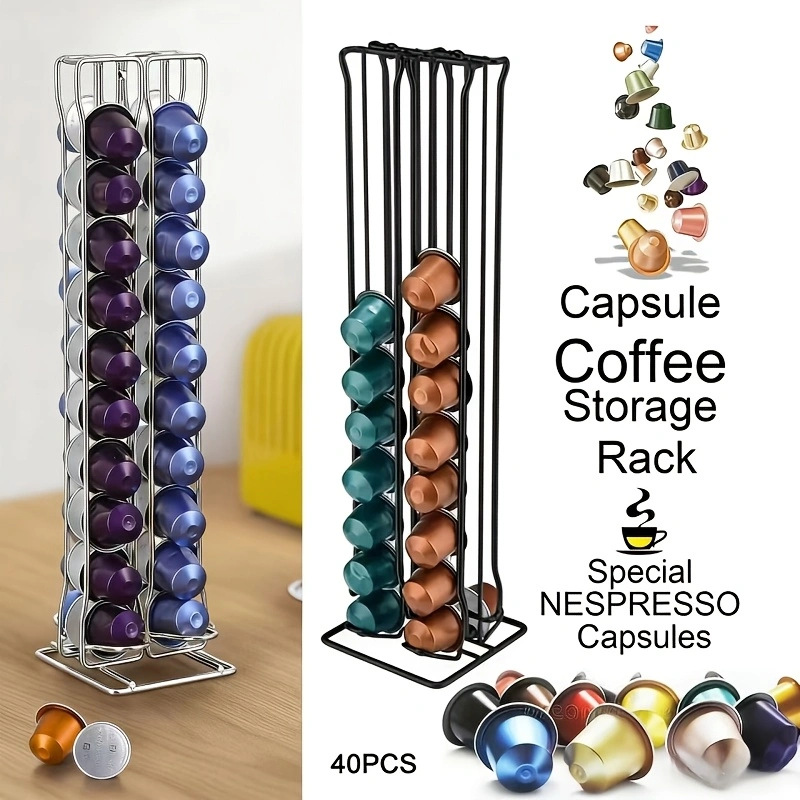 Iron Art Coffee Capsule Storage Rack Desktop Vertical Coffee Capsule Storage Rack 40 Slots Black/Silver