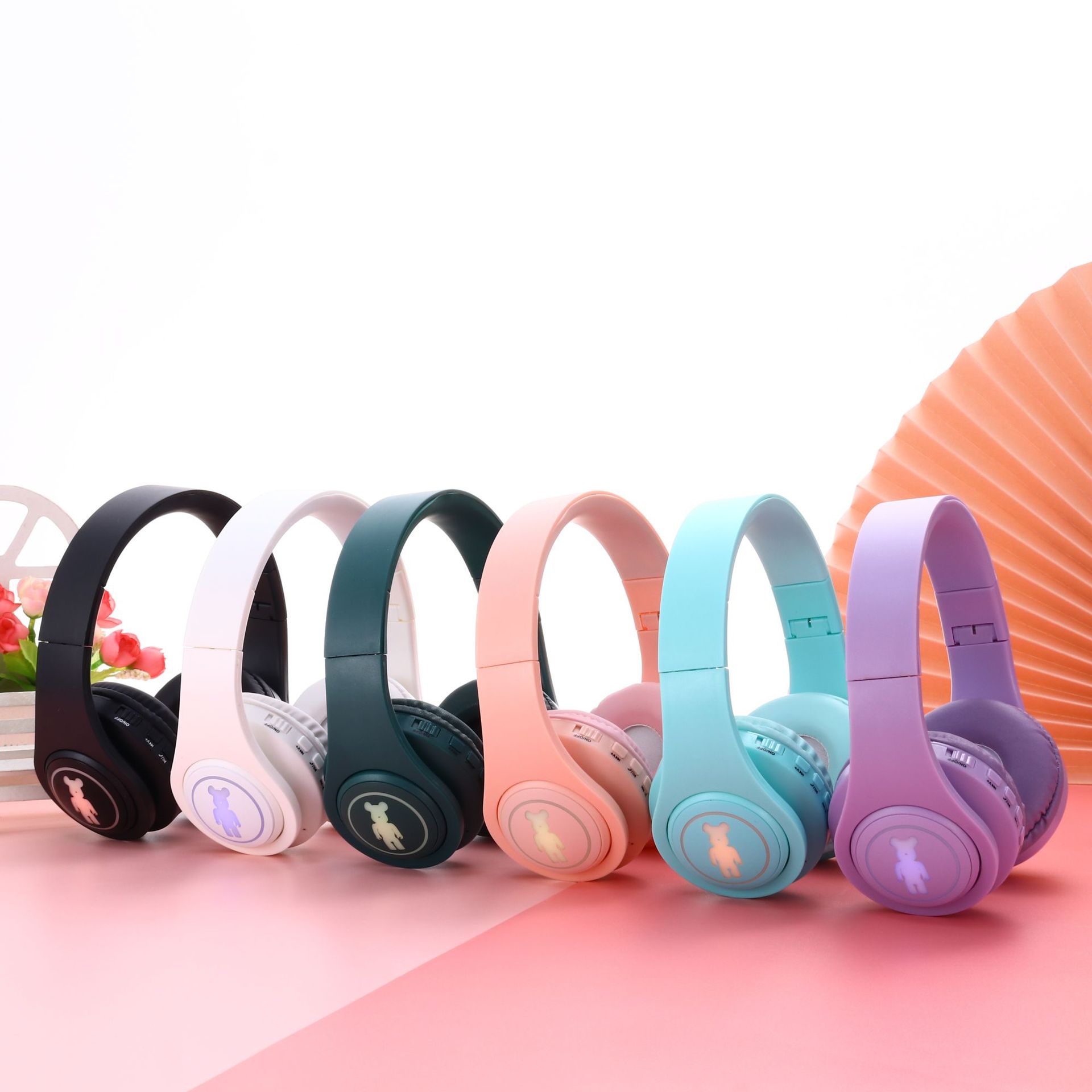 Auriculares Bluetooth 5,0 fábrica nuevo LED música nota con luz auriculares macaron color estéreo auriculares inalámbricos