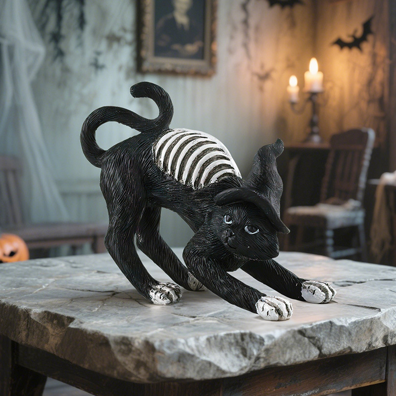  New Halloween Creative Skull Black Cat Witch Spider Resin Small Ornaments Desktop Horror Atmosphere Decoration