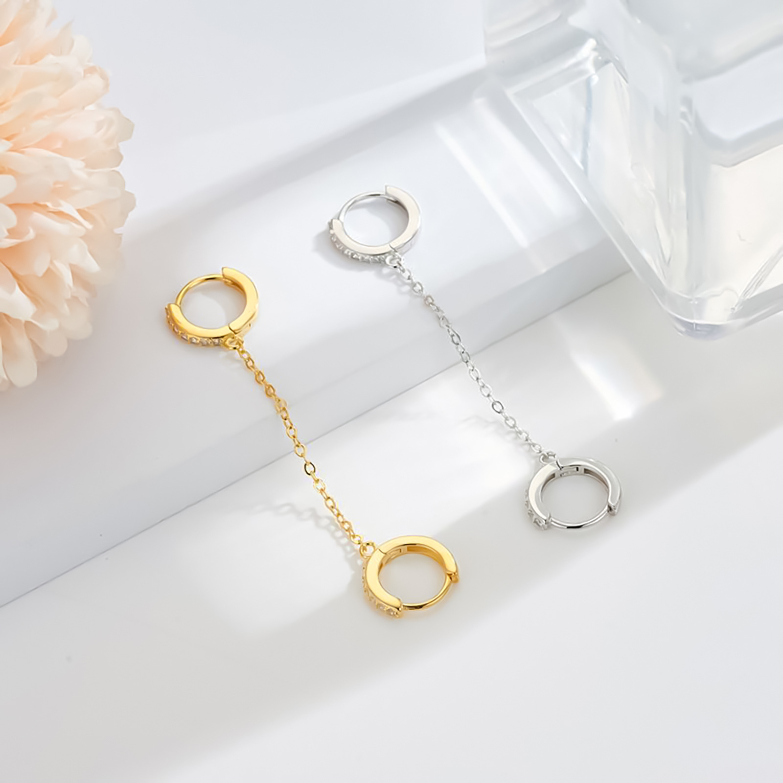 Personalised Tassel Chain Drop Earrings With Zircon Double Hoop_voghion.com