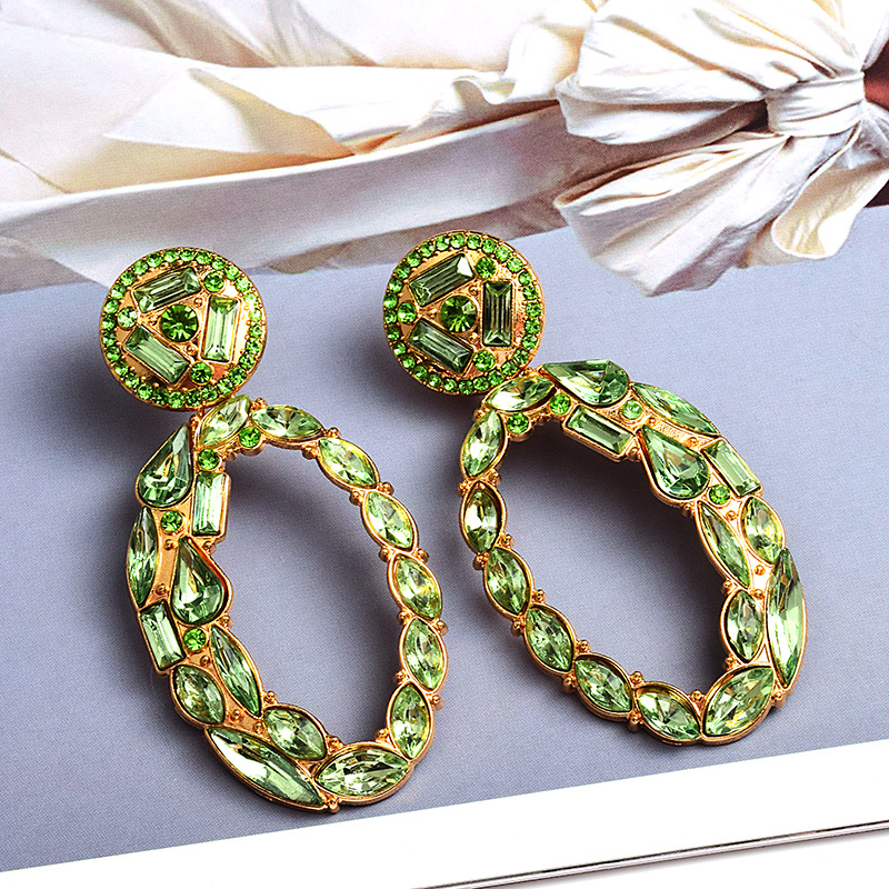 Alloy Material 1 Pair Luxurious Geometric Inlay Alloy Rhinestones Glass Drop Earrings