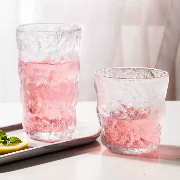 冰川玻璃杯家用日式水杯女生早餐杯ins高级感啤酒杯子果汁咖啡杯