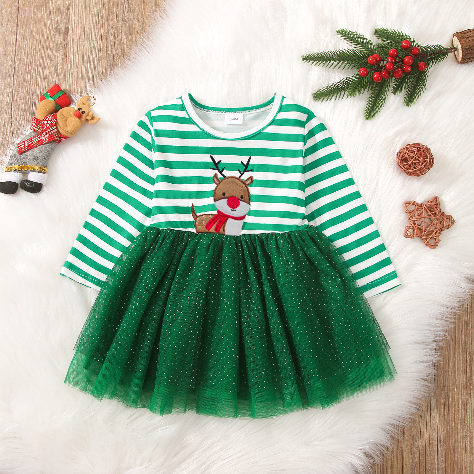 Navidad Moda Ciervo Algodón Vestidos Para Niñas display picture 10