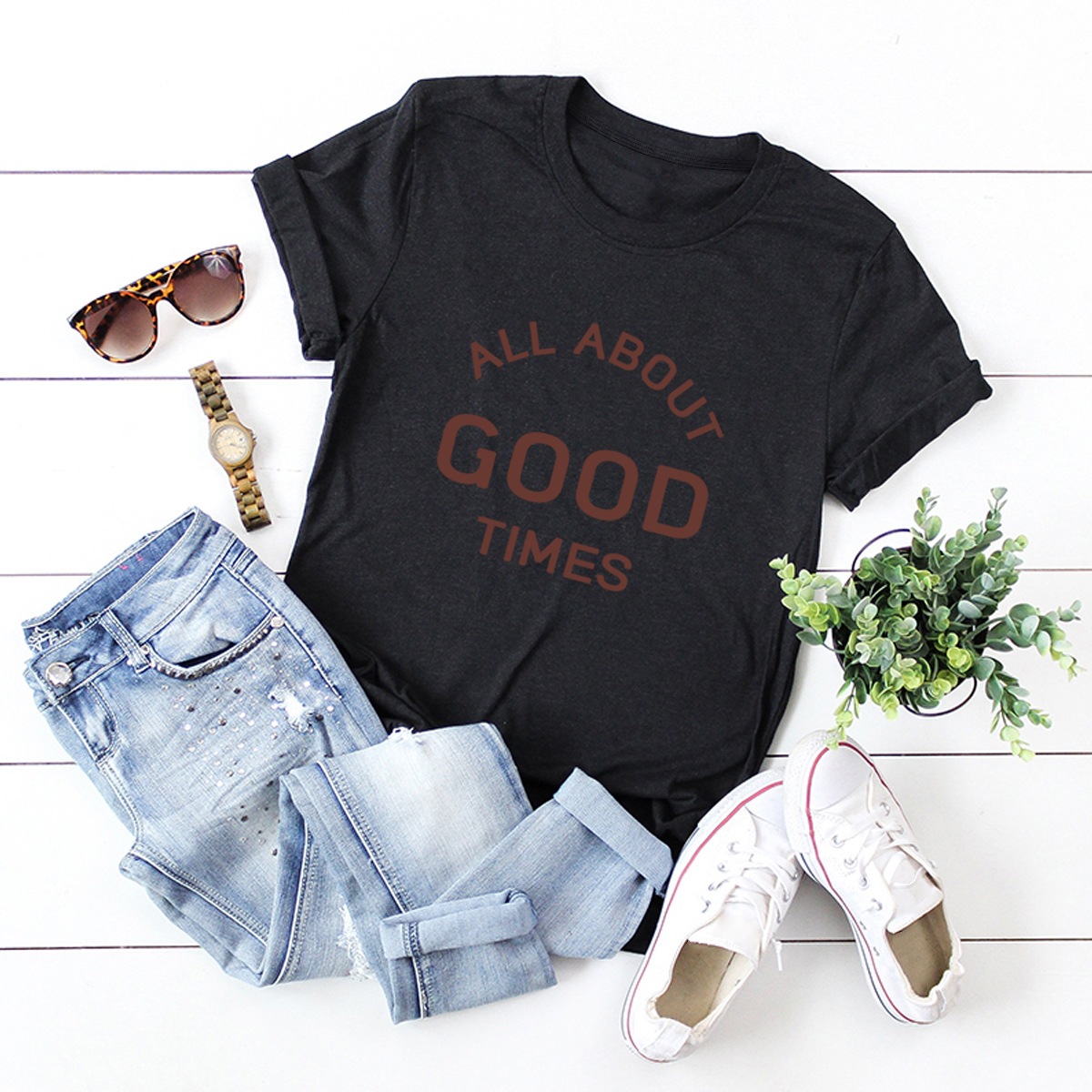 letter print short sleeve loose T-shirt NSSN30866