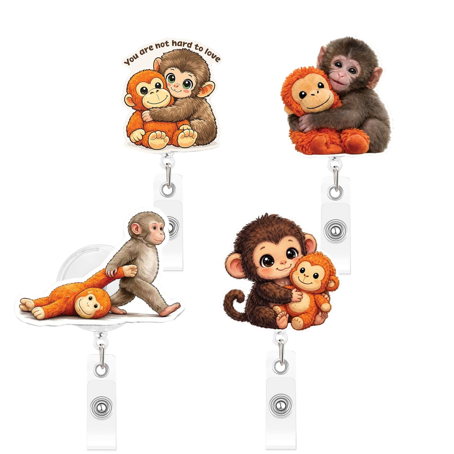 Colgante acrílico transfronterizo mono pareja retráctil colgante de fijación lindo peluche red mono certificado clip colgante