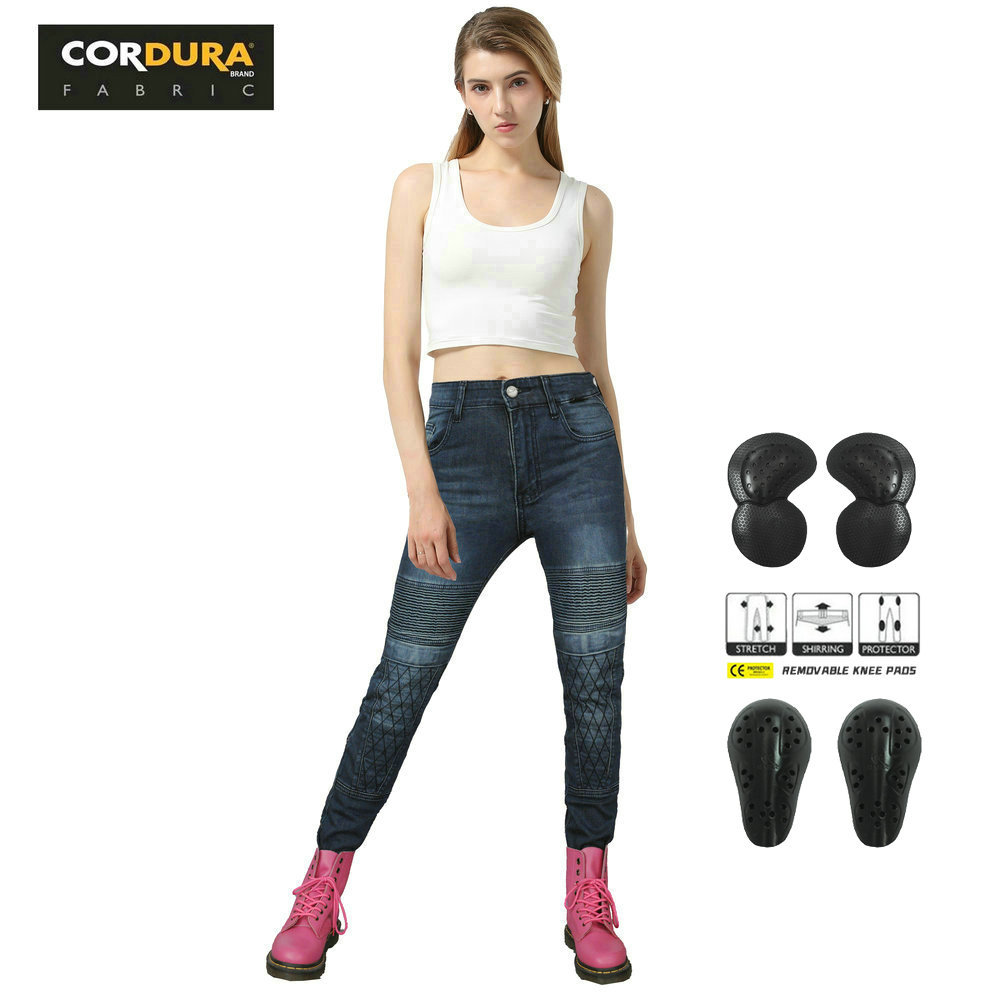 VOLERO pantalones vaqueros de la motocicleta de las mujeres kaudula pantalones de la motocicleta pantalones de montar delgado resistente al desgaste resistente al desgarro