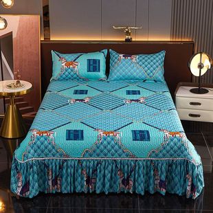 Quilted Bed Skirt, Four-Season Mattress, Thickeneded Single-Piece Bed Bed Sheets, Tatami Non-Slip Bed Cover, Single Double Kidsren's Yuanqi