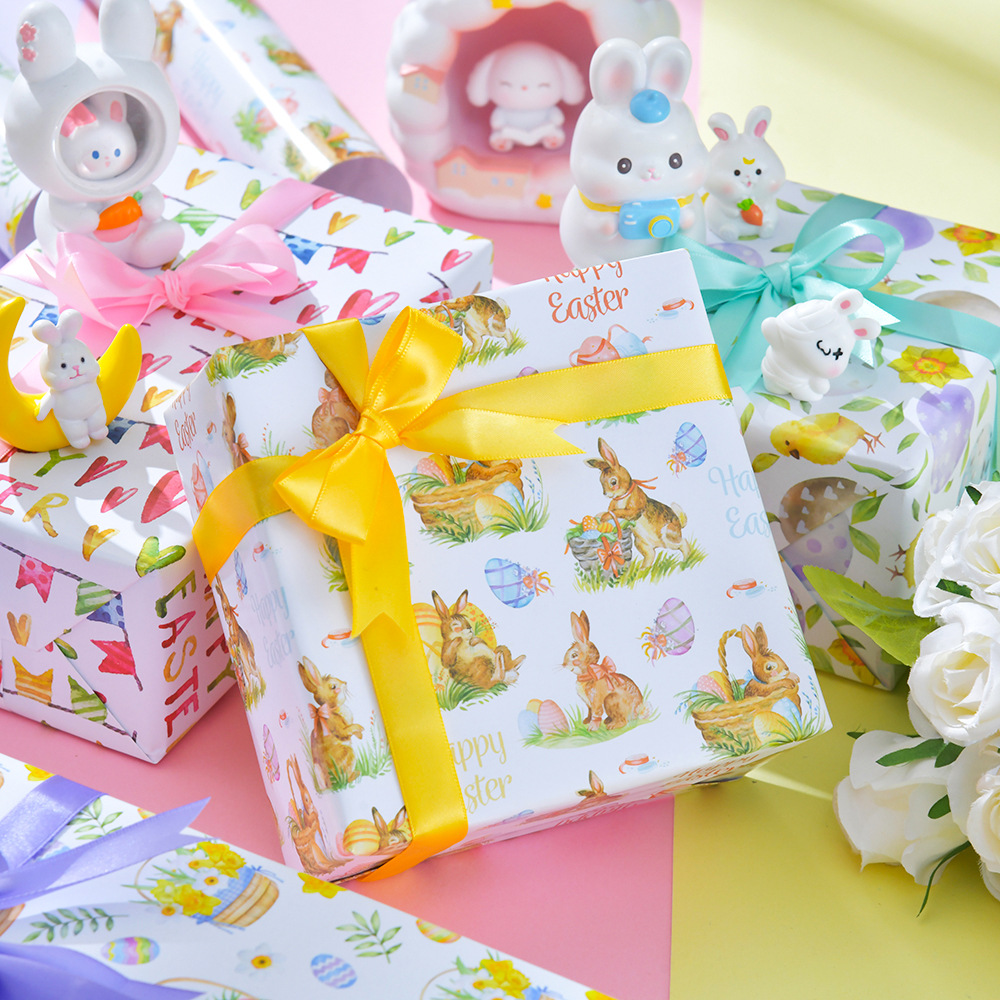 Transfronterizo nuevo papel de regalo de Pascua conejo de dibujos animados papel de embalaje de pollo papel de regalo de flores