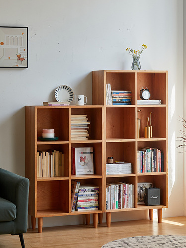 Nordic cherry wood bookshelf display rack, solid wood living room bookshelf shelf, partition Japanese study multi-layer bookshelf