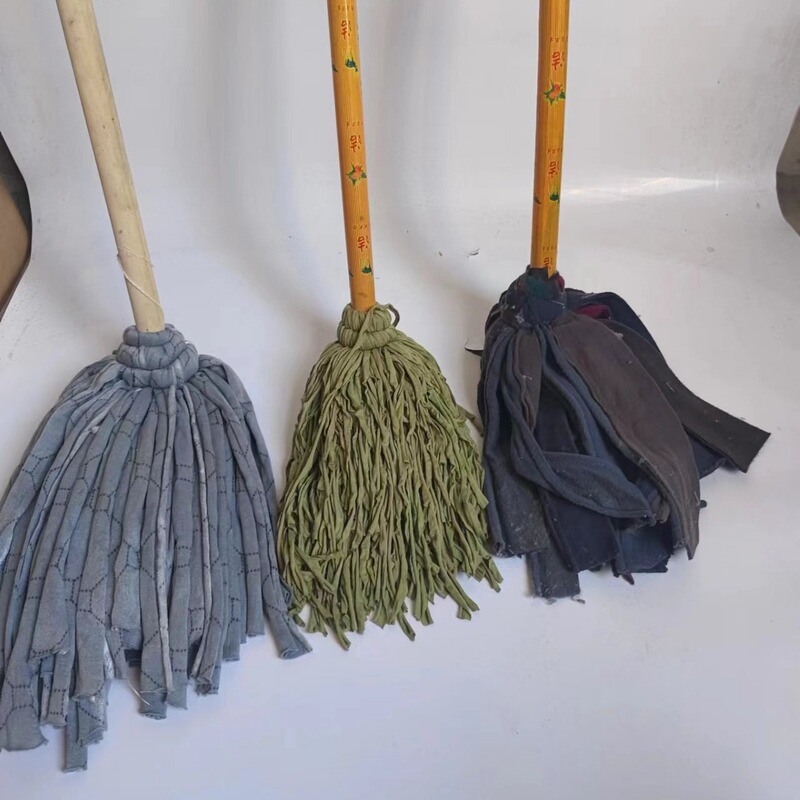 Cloth Strip Round Head Mop Wooden Pole Large Absorbent Cloth Strip Mop Old-fashioned Home Hotel Company Velvet Cleaning