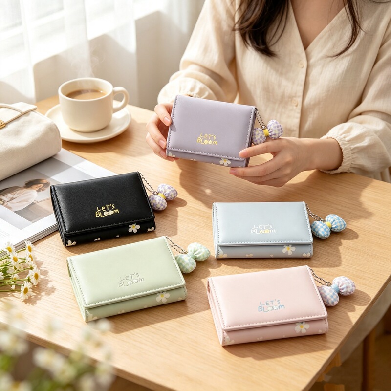 Daini Korean Version New Compact and Exquisite Bow Pendant Print 70% off Mini Compact Women's Wallet